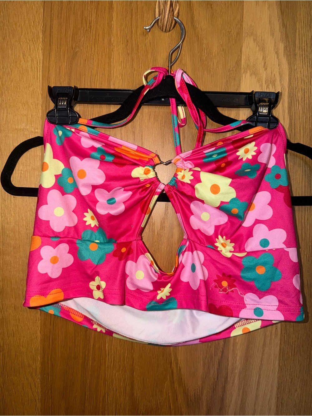 SHEIN Pink Floral Cutout Crop Top